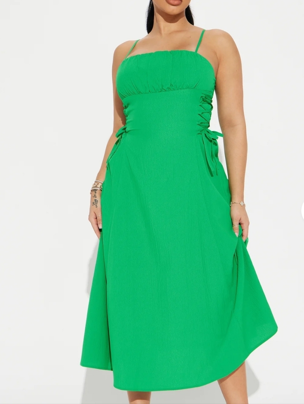 Kelly Green Fashion Nova Lace-Up Midi Dress